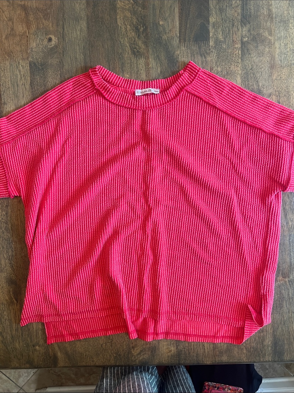 Zenana Hot Pink Ribbed Short Sleeve Top